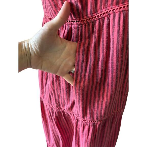 Anthropologie Sundry Elena Tiered Midi Dress size 2 Red Striped Sleeveless - Picture 7 of 10